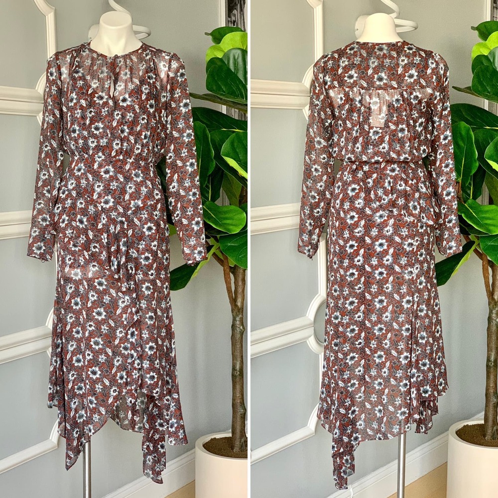 Veronica Beard Sazan Runway Asymmetric Ruffled Silk Chiffon Midi Dress Size 6 - Picture 2 of 13